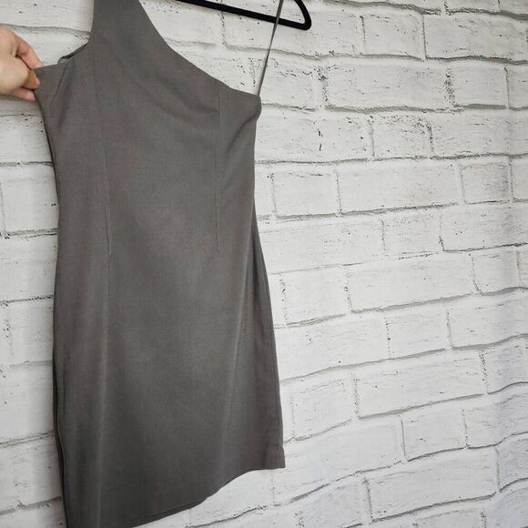 T by Alexander Wang Womens Gray Side Zipper One Shoulder Mini Dress Size Medium - Picture 7 of 9